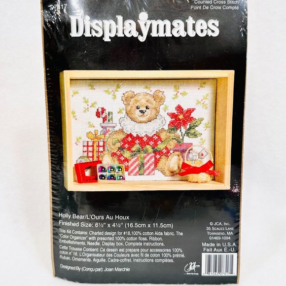 Vintage Holly Bear Cross Stitch Displaymates Kit by JCA - New - Picture 1 of 5